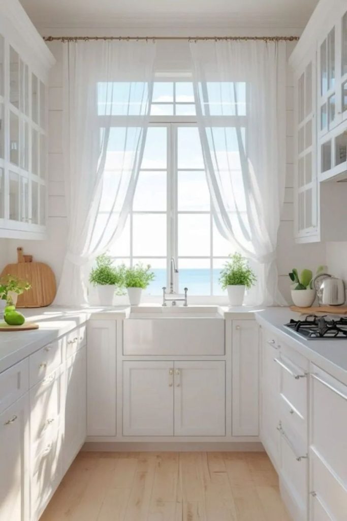 Minimal white kitchen panel curtains clean design