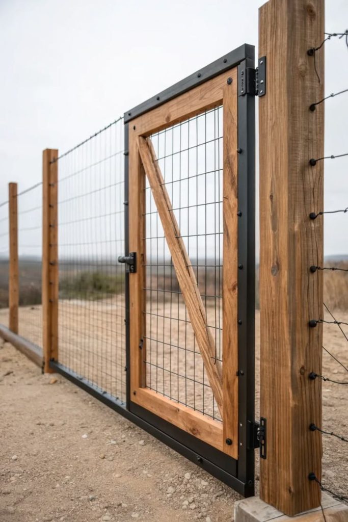 Minimal wire frame farm boundary gate