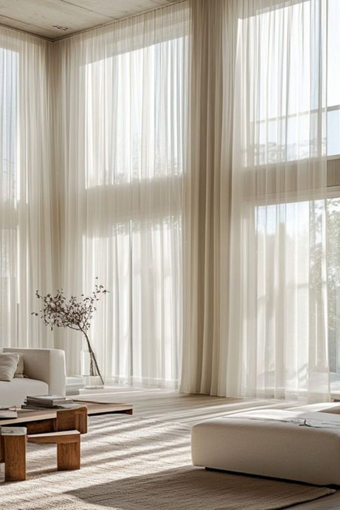 Flowing sheer curtains soft wave motion
