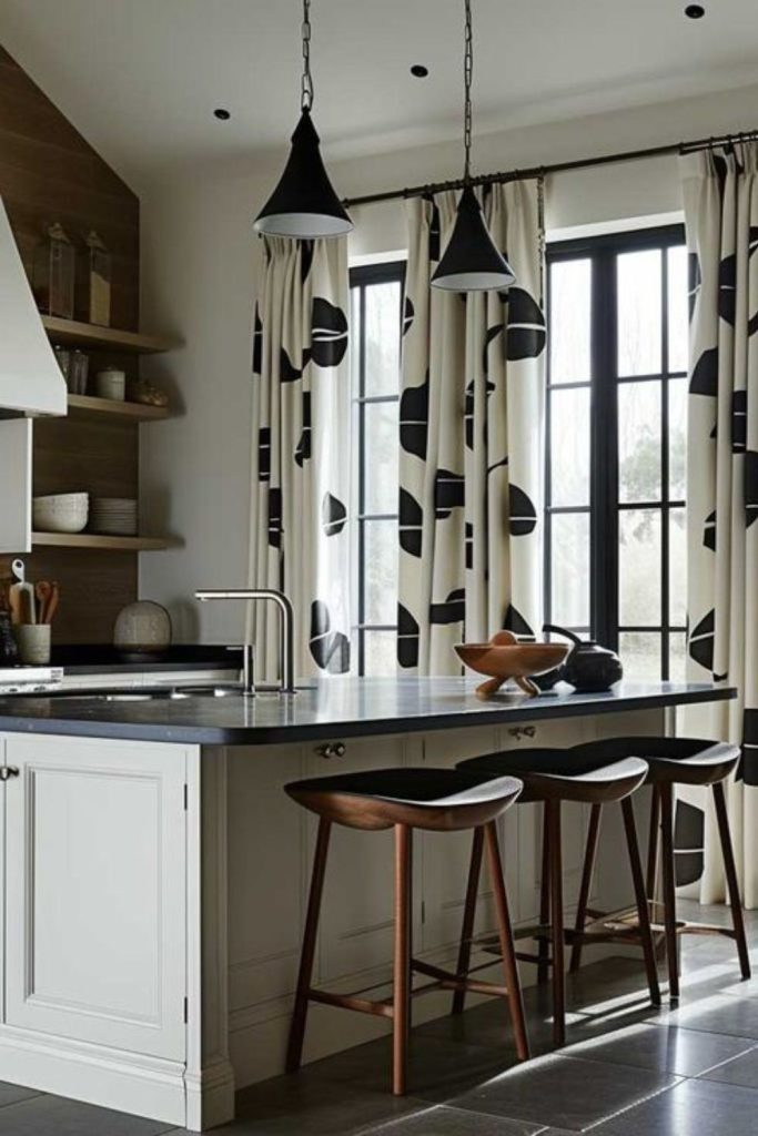 Geometric panel kitchen curtains modern pattern design