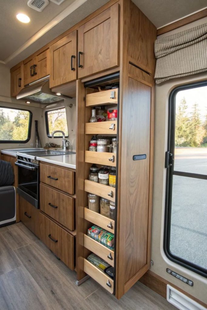Modern compact camper with sleek storage.