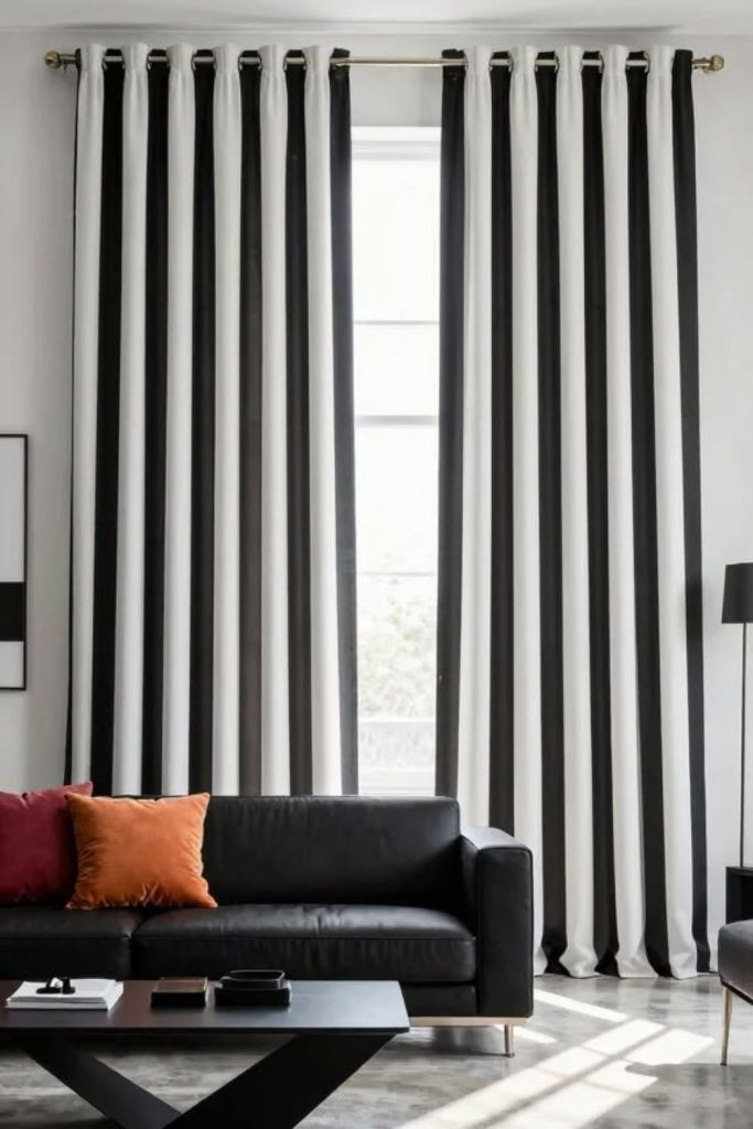 Black white striped curtains bold modern look