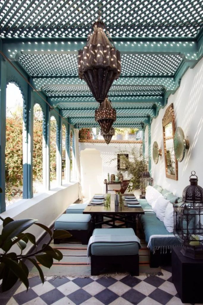 Moroccan mosaic courtyard shaded cultural patio