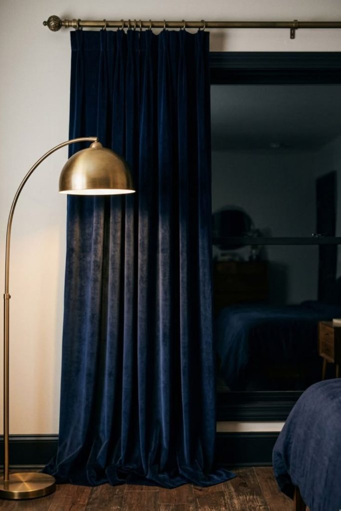 Midnight velvet curtains luxury dramatic mood