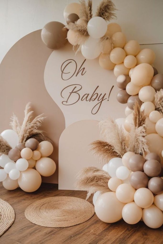 Neutral luxe baby shower elegant decor.