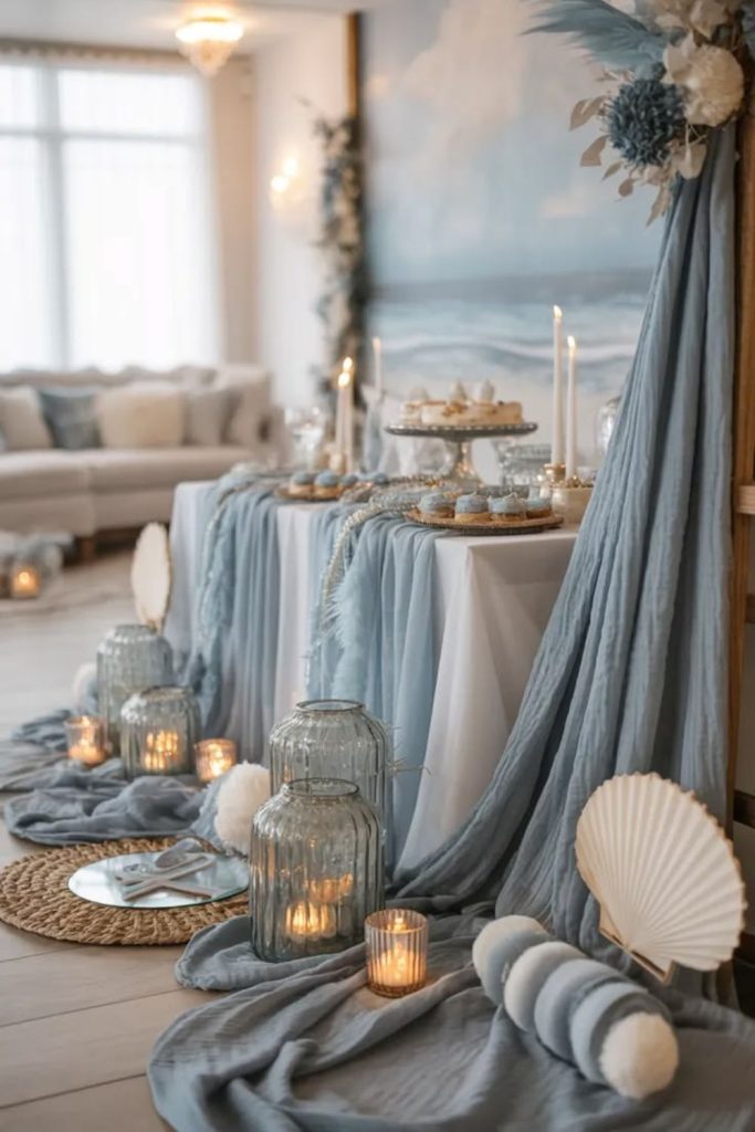 Ocean breeze baby shower coastal decor.
