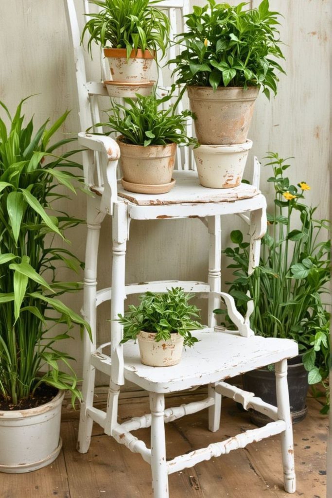 Old chair transformed plant stand.