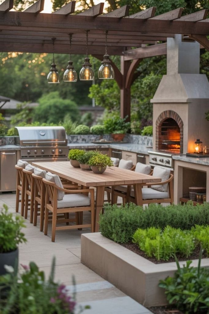 Olive grove inspired outdoor kitchen space.