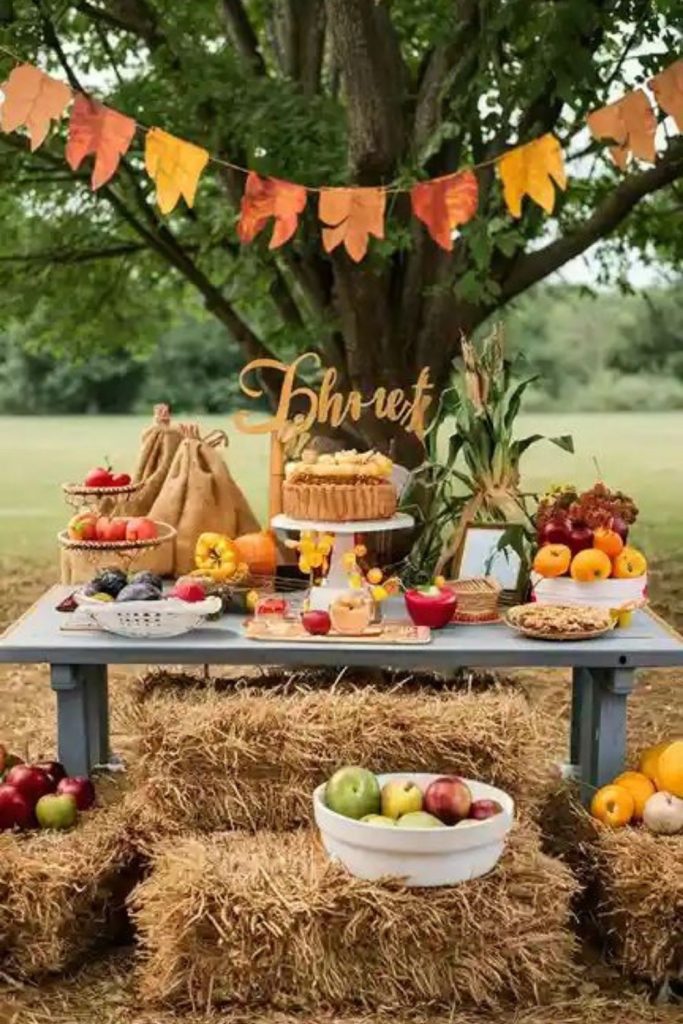 Outdoor picnic pumpkins cozy orchard vibe