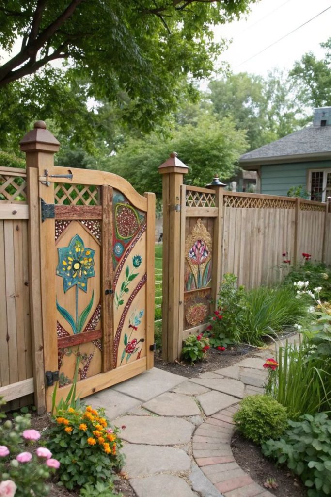 Floral painted wooden countryside gate