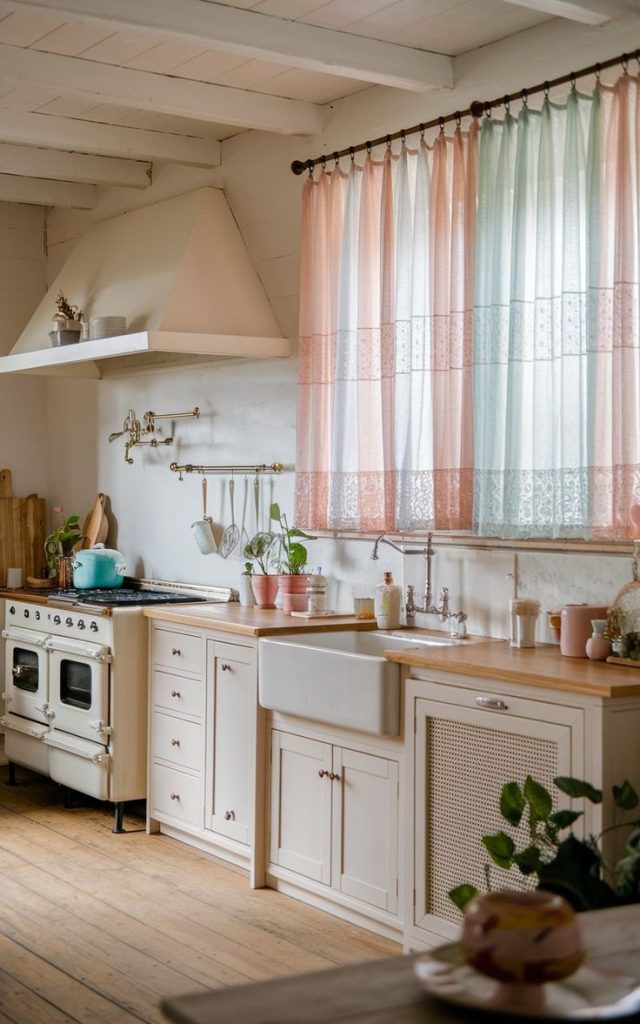 Pastel gradient kitchen curtains soft color blend