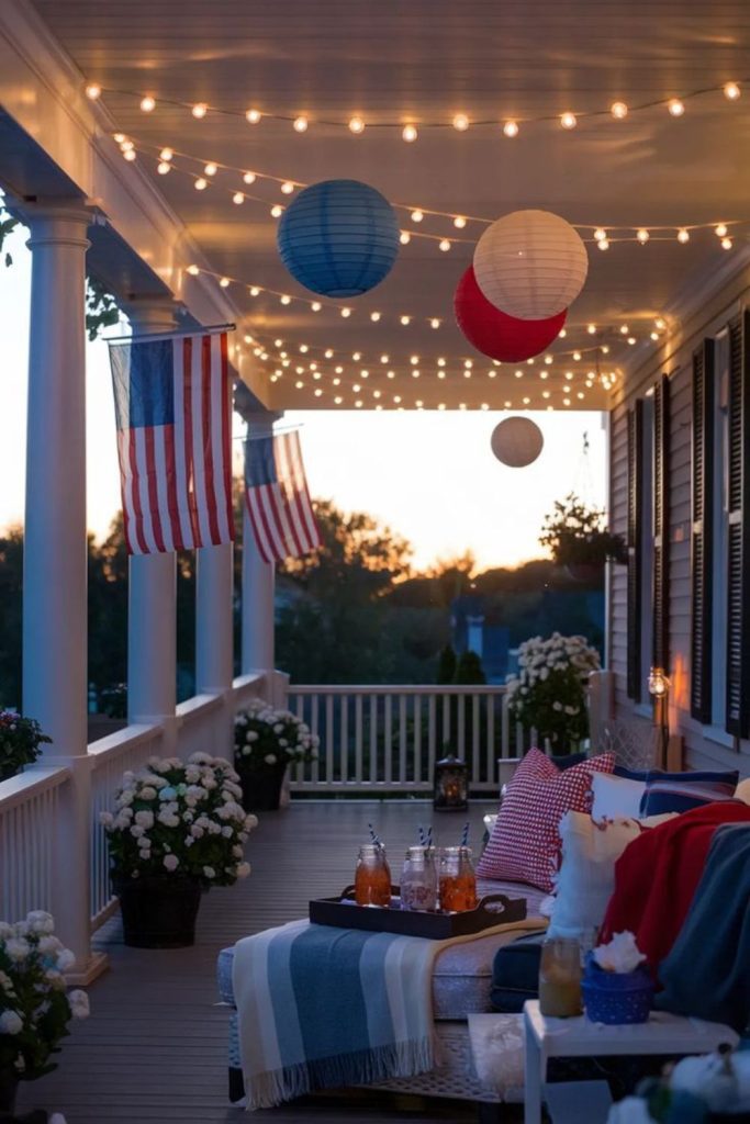 Cozy cafe style porch with festive accents