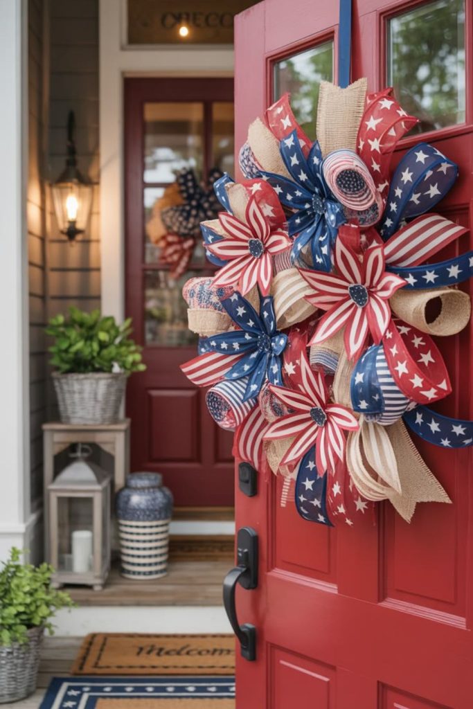 Bold wreath with red white blue decor