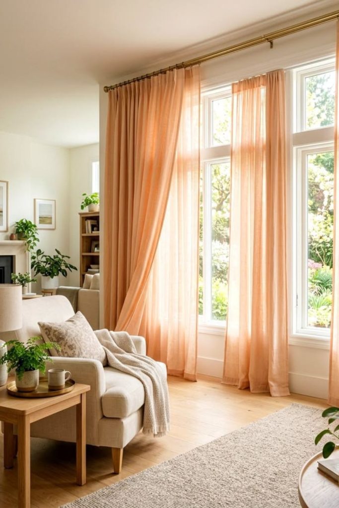 Peach curtains soft warm gentle light