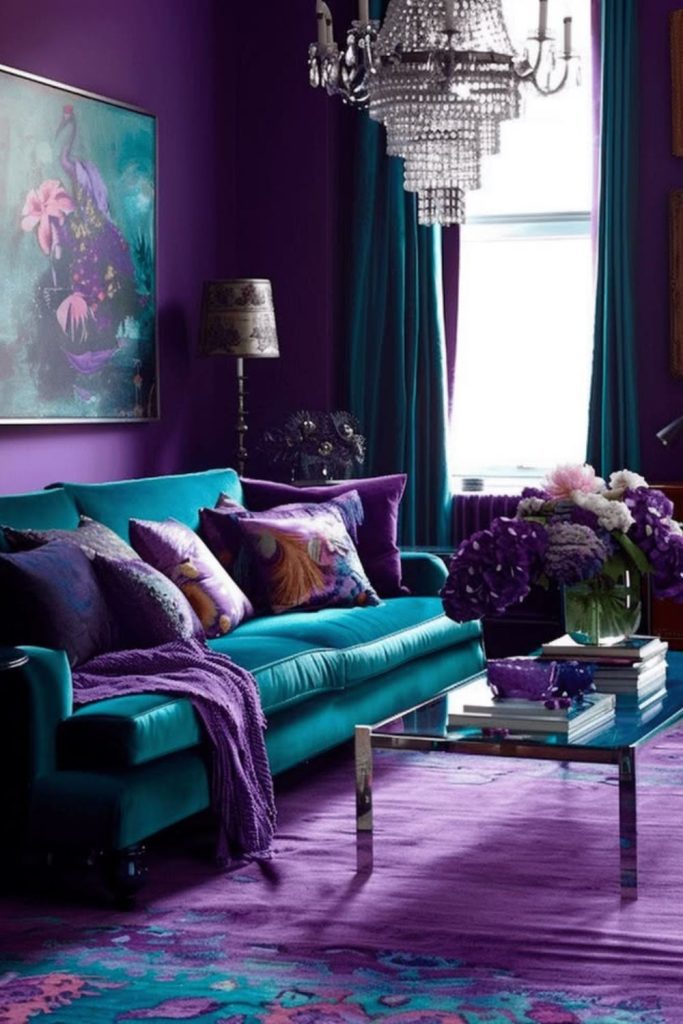 Peacock-inspired jewel toned luxury apartment.