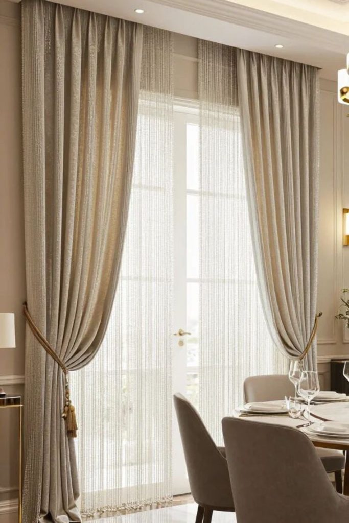Glossy satin curtains soft reflective luxury