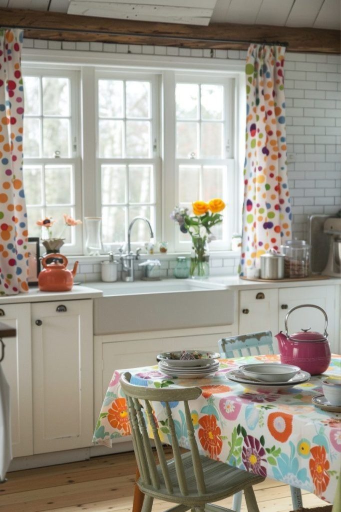 Polka dot kitchen curtains fun playful design
