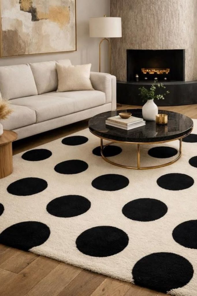Playful polka dot apartment aesthetic décor.