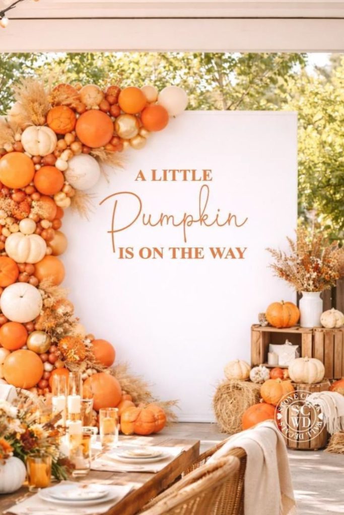 Baby shower rustic autumn countryside setup