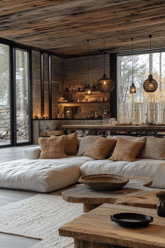 Rustic polished living room with leather.