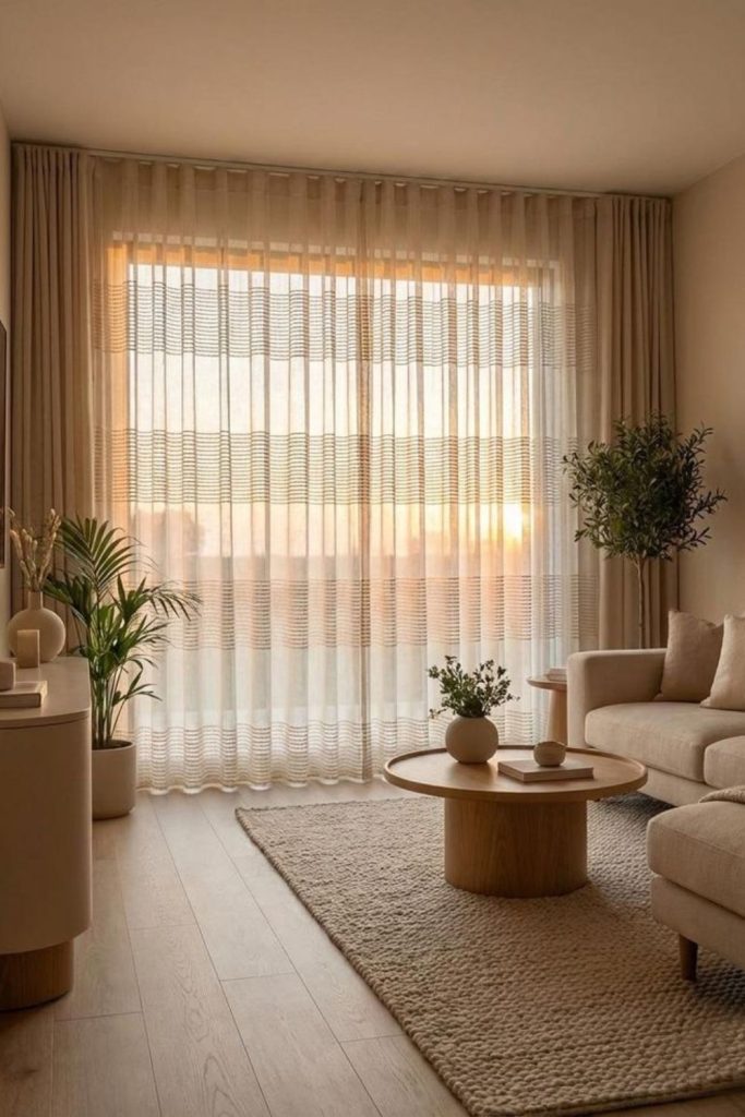 Bright classic room with linen curtains.