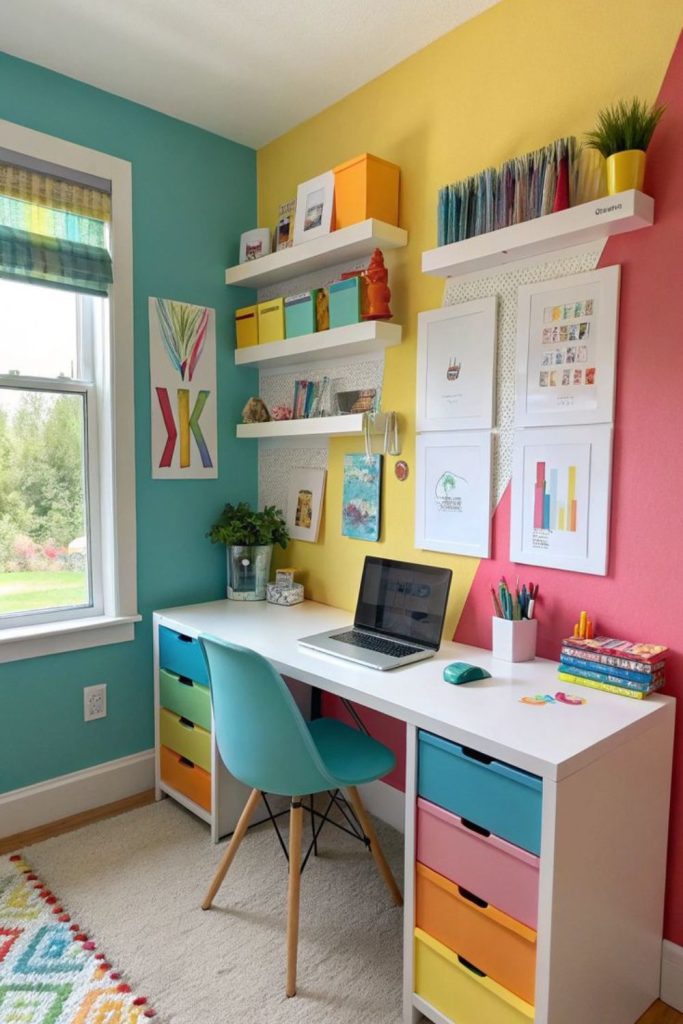 Colorful stationery dorm desk inspiration.