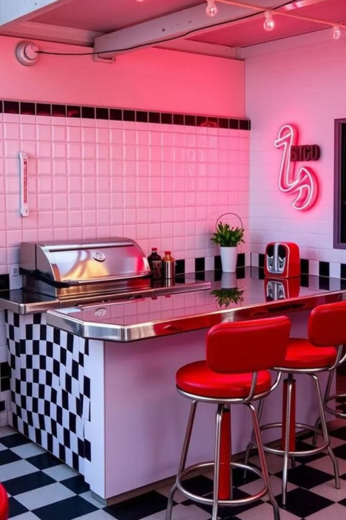 Retro neon backyard barbecue grill style