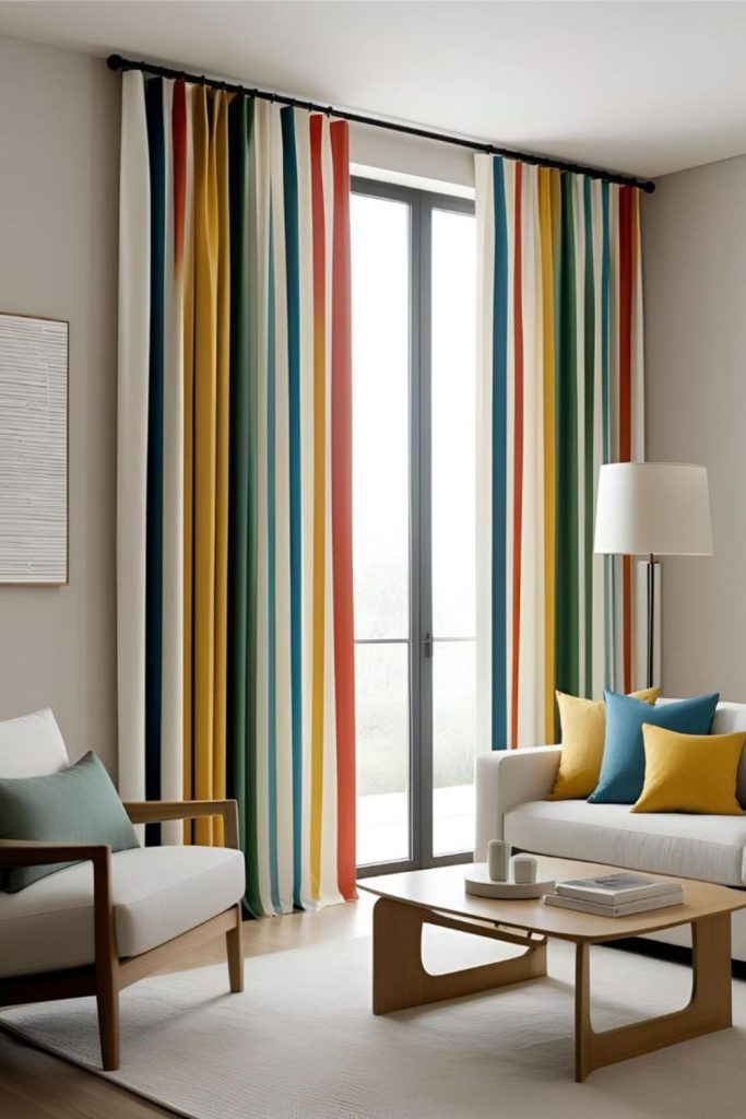 Striped retro curtains vintage modern mix
