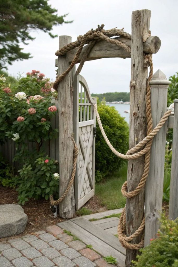Rope bound rustic timber farm gate