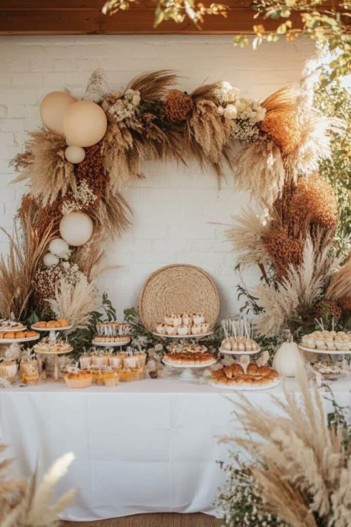 Vintage barn rustic warm baby shower setting