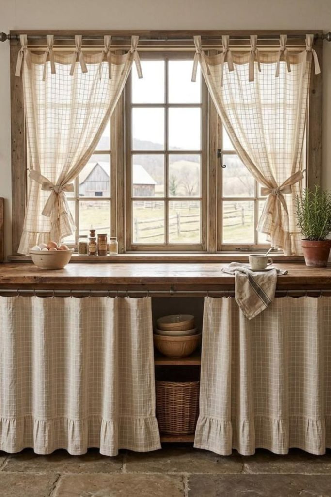 Burlap cafe kitchen curtains rustic natural texture