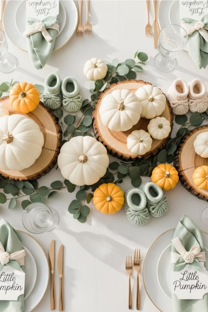 Cozy cradle pumpkins soft rustic centerpiece