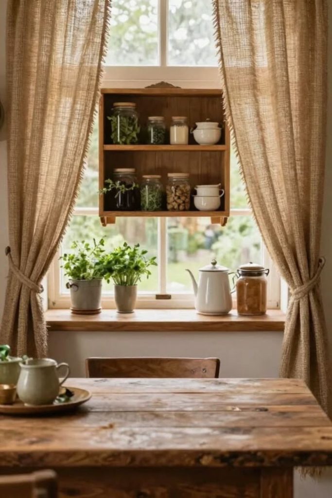 Farmhouse tie up kitchen curtain shades rustic charm