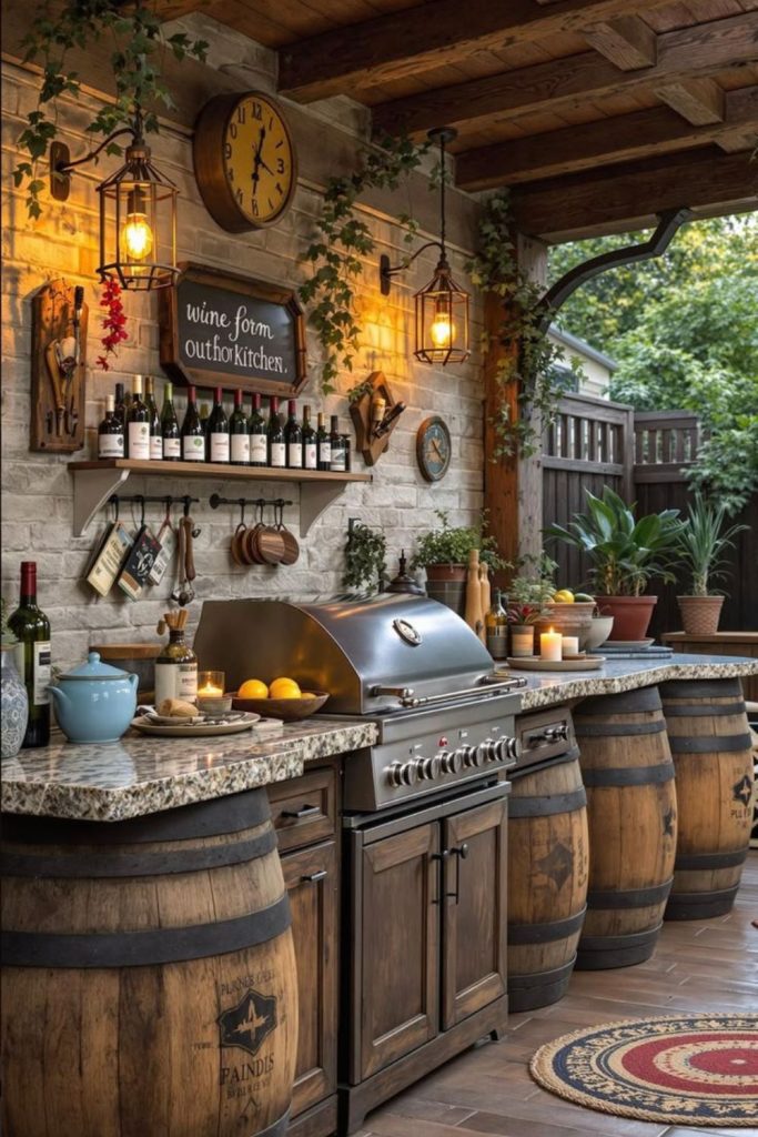Rustic farm barn smoky barbecue yard