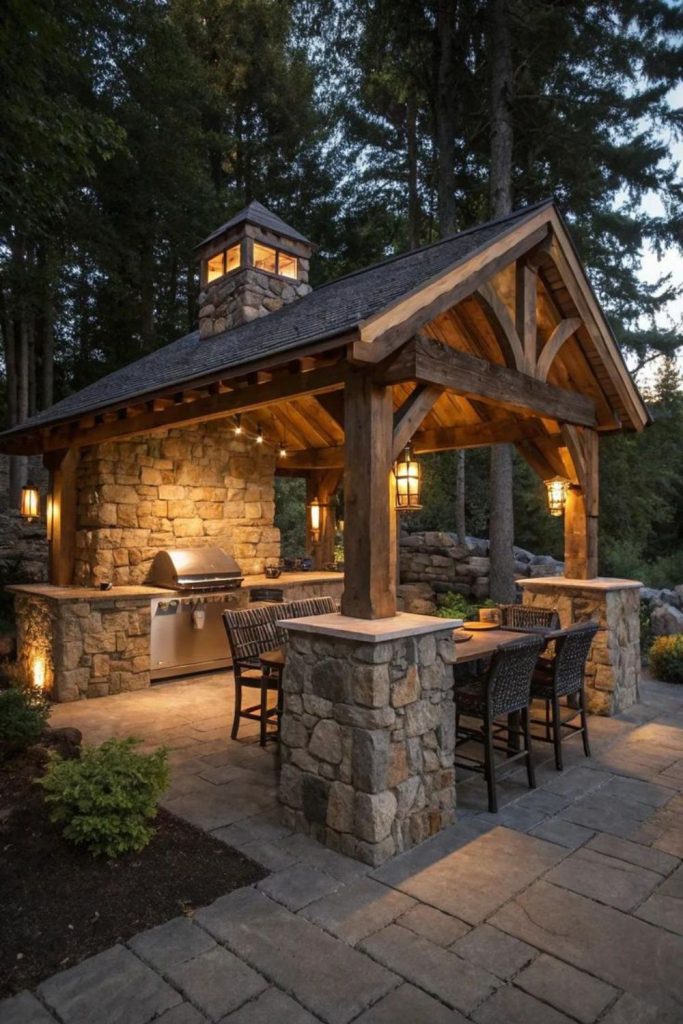 Rustic ranch outdoor kitchen gathering space.