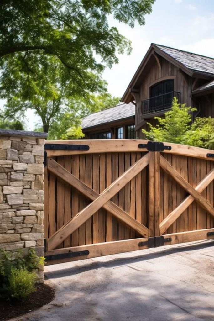 Weathered timber rustic countryside farm entrance gate