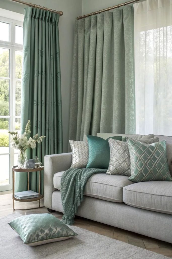 Soft green curtains natural calming vibe