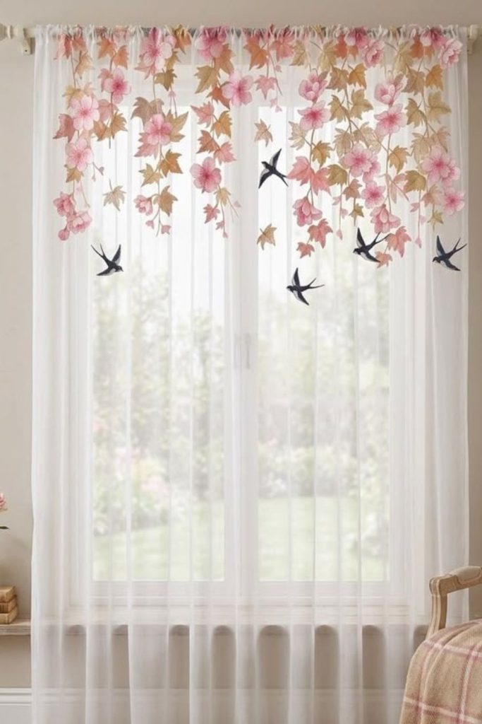 Floral sheer curtains cherry blossom touch