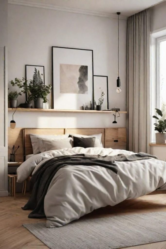 Bright Scandinavian men's minimalist bedroom.