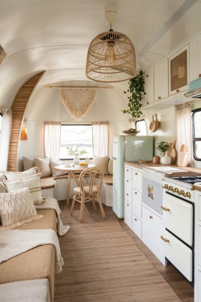 Scandinavian camper design with bright finishes.