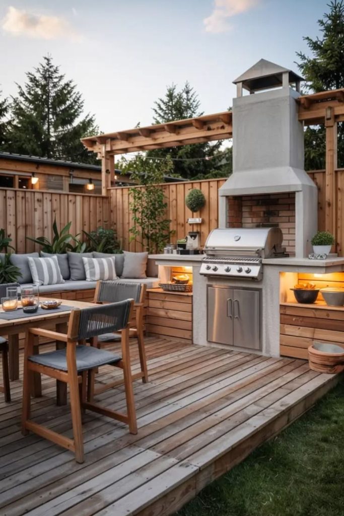 Nordic minimalist wooden grill deck design