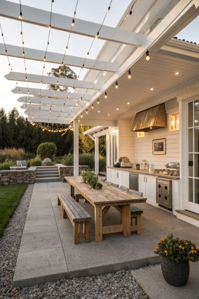 Scandinavian timber outdoor kitchen minimalist design.