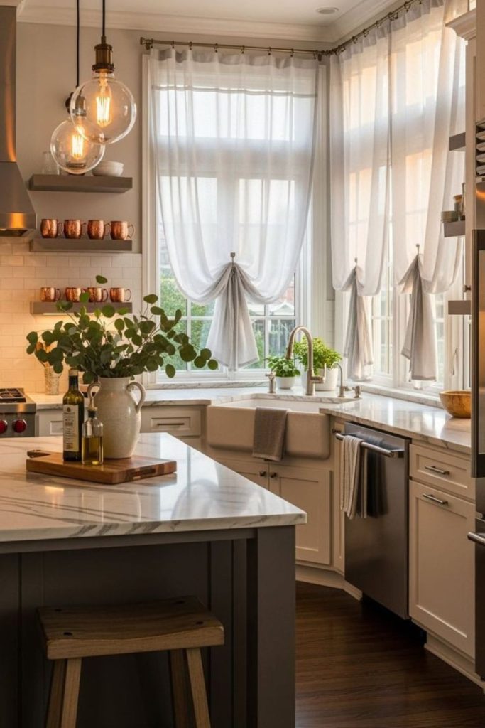 Sheer kitchen panels light flowing breeze effect
