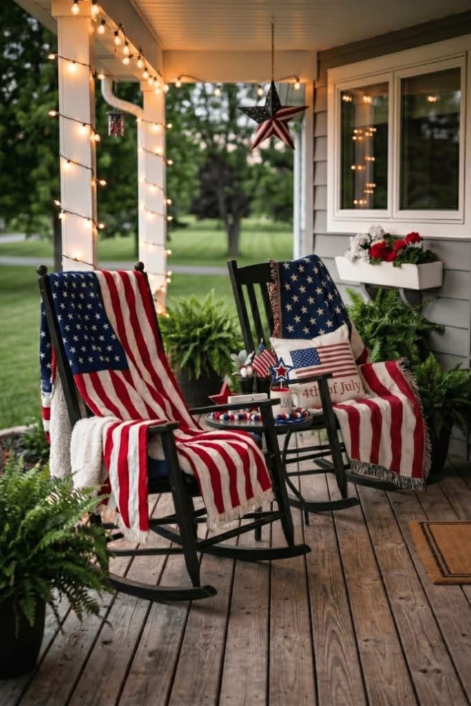 Patriotic rocking chairs with festive porch charm