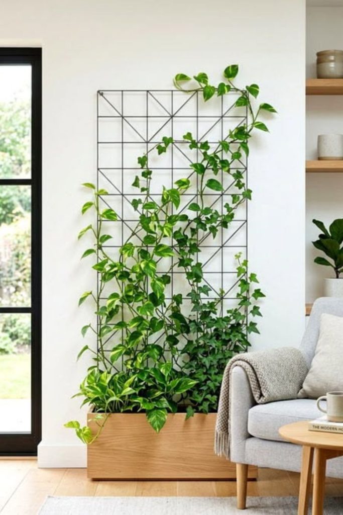 Glowing vine trellis magical wall feature.