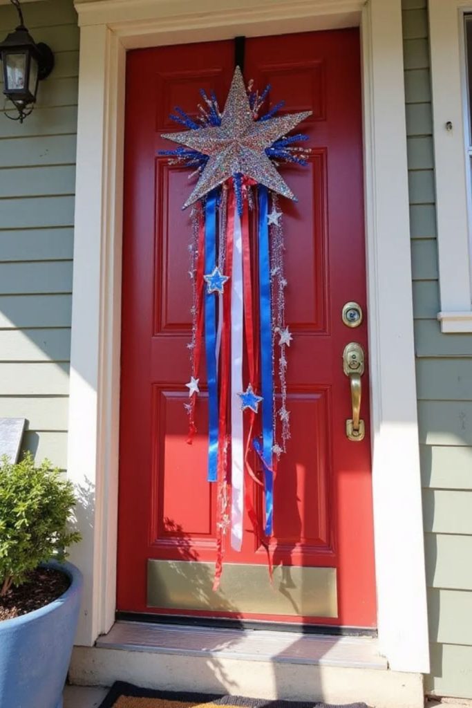 Starry lantern patriotic front door decor.