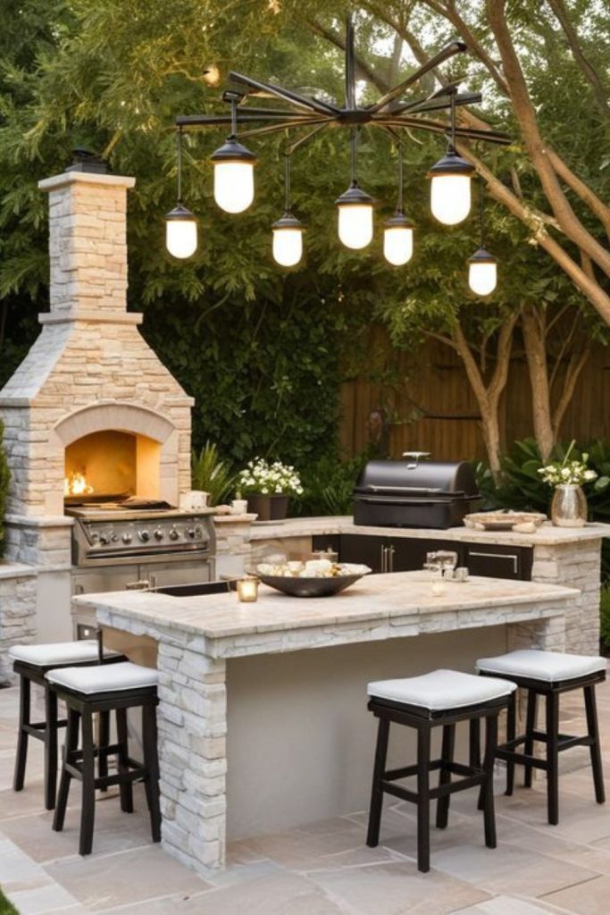 Roman style stone grill courtyard design