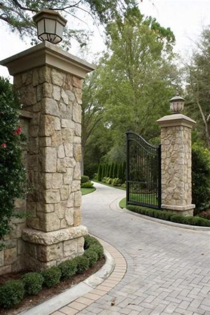 Heavy stone pillar heritage estate entrance gate