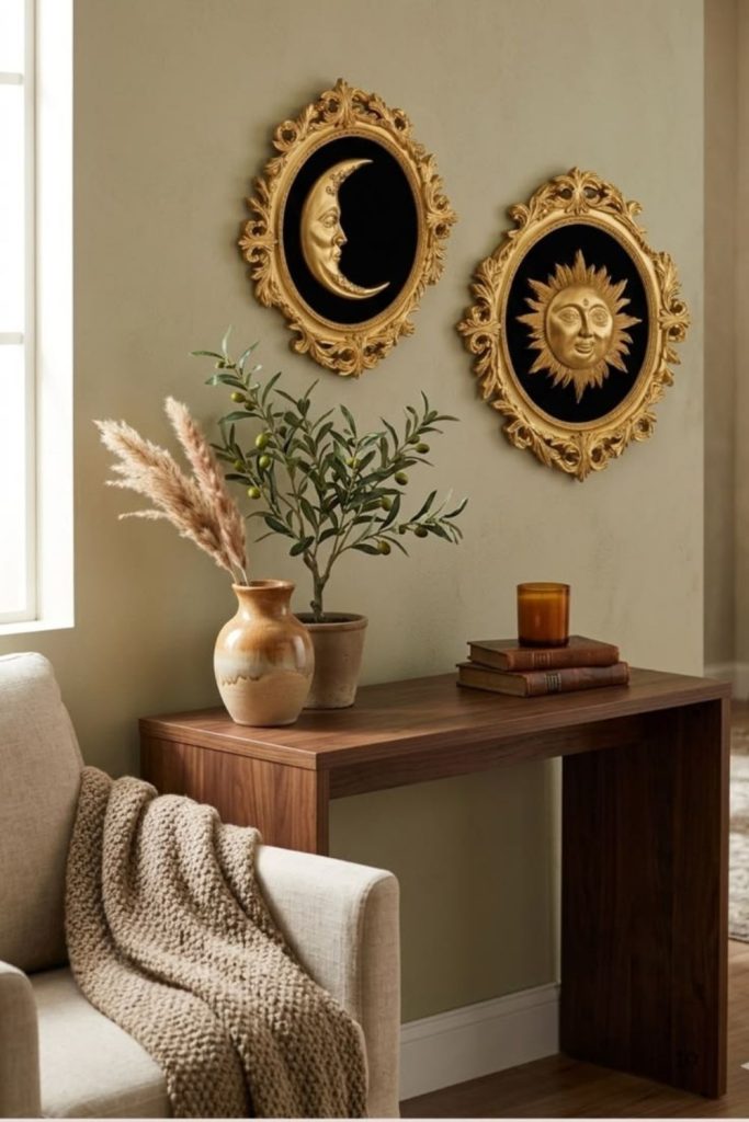 Sun and moon celestial wall art.