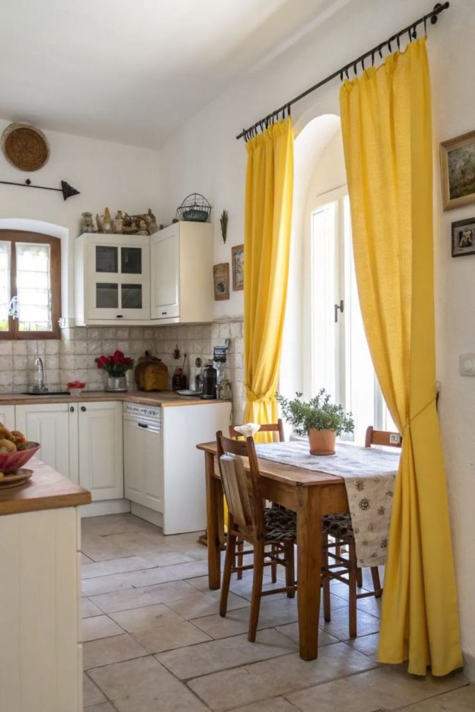 Yellow sunflower kitchen curtains bright cheerful vibe